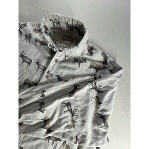 Woolrich Shirt Mens XL Olive Chamois Flannel Moose Elk Print Outdoor Heavyweight